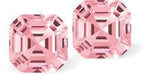 Sparkling Austrian Crystal Square Imperial Stud Earrings in warm Light Rose Pink, Sterling Silver Earwires