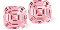 Sparkling Austrian Crystal Square Imperial Stud Earrings in warm Light Rose Pink, Sterling Silver Earwires