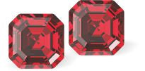 Sparkling Austrian Crystal Square Imperial Stud Earrings in Red Hot Scarlet Red, Sterling Silver Earwires