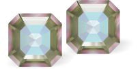 Sparkling Austrian Crystal Square Imperial Stud Earrings in Ever changing Army Greeny/Blue with Sterling Silver Earwires