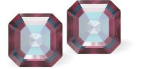 Sparkling Austrian Crystal Square Imperial Stud Earrings in Reflective, Ever changing Delite Burgundy and Blue, Sterling Silver Earwires