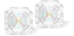 Sparkling Austrian Crystal Square Imperial Stud Earrings in Ever changing Delite glittery Light Grey/Moonlight, Sterling Silver Earwires