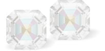 Sparkling Austrian Crystal Square Imperial Stud Earrings in Ever changing Delite glittery Light Grey/Moonlight, Sterling Silver Earwires