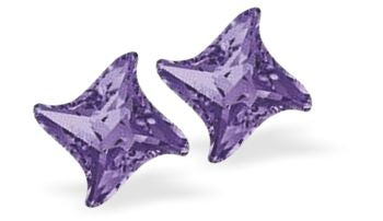 Austrian Crystal Star Twist Stud Earrings in warm Tanzanite Purple, Sterling Silver Earwires