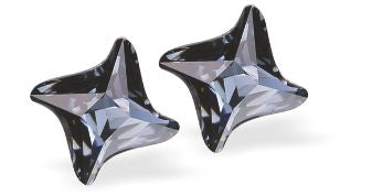 Austrian Crystal Star Twist Stud Earrings in Silvernight Grey, Sterling Silver Earwires