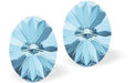 Sparkly Austrian Crystal Oval Rivoli style Stud Earrings, by Byzantium in Crisp Aquamarine Blue with Sterling Silver Earwires