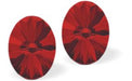 Sparkly Austrian Crystal Oval Rivoli Style Stud Earrings by Byzantium in Warm Light Siam Red with Sterling Silver Wires
