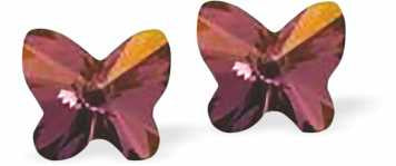 Sparkly Austrian Crystal Elegant Butterfly Stud Earrings by Byzantium in Lilac Shadow with Sterling Silver Earwires