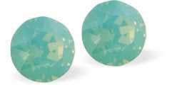 Sparkly Austrian Crystal Round Raindrop Style Stud Earrings by Byzantium in Light Green Pacific Opal with Sterling Silver Earwires
