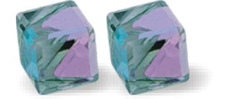Sparkly Austrian Crystal Oblique Cube Stud Earrings by Byzantium, 4mm and 6mm in size in Two Tone Vitrail Light with Sterling Silver Earwires