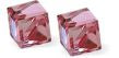 Sparkly Austrian Crystal Oblique Cube Stud Earrings by Byzantium, 4mm and 6mm in size in Warm Light Rose Pink with Sterling Silver Earwires