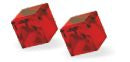 Sparkly Austrian Crystal Oblique Cube Stud Earrings by Byzantium, 4mm and 6mm in size in Rich Light Siam Red with Sterling Silver Earwires