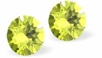Sparkly Austrian Crystal Diamond-shape and Elegant Stud Earrings Round, Multi Faceted Crystal  4mm and 6mm in size Colour: Bright Citrus Green