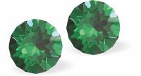 Sparkly Austrian Crystal Diamond-shape and Elegant Stud Earrings Round, Multi Faceted Crystal, 4mm and 7mm in size Colour: Majestic Green Sterling Silver Earwires