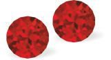 Austrian Crystal Diamond-shape Stud Earrings in Scarlet Red with Sterling Silver Earwires