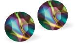 Austrian Crystal Diamond-shape Stud Earrings in Dark Rainbow, Available in 2 sizes with Sterling Silver Earwires