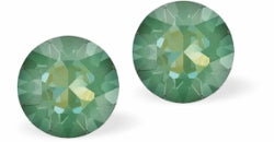 Austrian Crystal Diamond-shape Stud Earrings in Silky Sage Green Delite with Sterling Silver Earwires