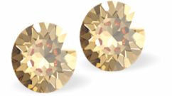 Sparkly Austrian Crystal Diamond-shape, Elegant Stud Earrings  Round, Multi Faceted Crystal,  6mm in size Colour: Golden Shadow Sterling Silver Earwires