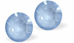 Sparkly Austrian Crystal Diamond-shape, Elegant Stud Earrings  Round, Multi Faceted Crystal,  6mm in size Colour: Sky Blue Ignite Sterling Silver Earwires