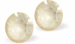 Sparkly Austrian Crystal Diamond-shape and Elegant Stud Earrings Round, Multi Faceted Crystal 6mm in size Colour: Warm Creamy Linen Ignite