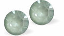 Sparkly Austrian Crystal Diamond-shape, Elegant Stud Earrings  Round, Multi Faceted Crystal,  6mm in size Colour: Green Agave Ignite Sterling Silver Earwires 