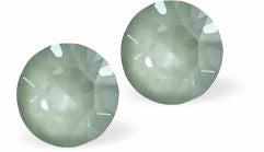 Sparkly Austrian Crystal Diamond-shape, Elegant Stud Earrings  Round, Multi Faceted Crystal,  6mm in size Colour: Green Agave Ignite Sterling Silver Earwires