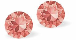Sparkly Austrian Crystal Diamond-shape, Elegant Stud Earrings  Round, Multi Faceted Crystal,  6mm in size Colour: Warm Rose Peach Sterling Silver Earwires