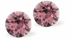Austrian Crystal Diamond-shape Stud Earrings in Antique Pink, 6mm in size with Sterling Silver Earwires