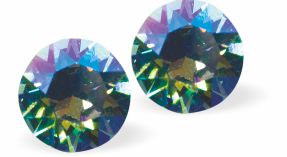 Sparkly Austrian Crystal Diamond-shape, Elegant Stud Earrings  Round, Multi Faceted Crystal,  8mm in size Colour: Light Turquoise BLAB Sterling Silver Earwires