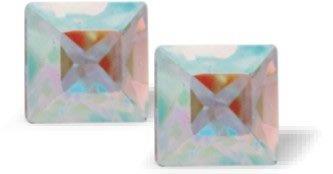 Austrian Crystal Xillion Square Stud Earrings in Aurora Borealis in Two Sizes with Sterling Silver Earwires