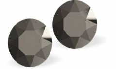 Sparkly Austrian Crystal Diamond-shape, Elegant Stud Earrings  Round, Multi Faceted Crystal,  7mm in size Colour: Jet Black Hematite Sterling Silver Earwires