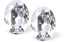 Austrian Crystal Oval Stud Earrings in Clear Crystal with Sterling Silver Earwires