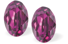 Austrian Crystal Oval Stud Earrings in  Amethyst Purple with Sterling Silver Earwires