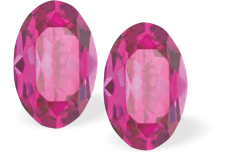 Austrian Crystal Oval Stud Earrings in Fuchsia Pink with Sterling Silver Earwires