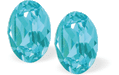 Austrian Crystal Oval Stud Earrings in Light Turquoise Blue with Sterling Silver Earwires