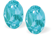 Austrian Crystal Oval Stud Earrings in Light Turquoise Blue with Sterling Silver Earwires