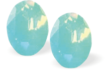 Austrian Crystal Oval Stud Earrings in Pacific Blue Opal with Sterling Silver Earwires