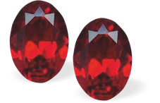 Austrian Crystal Oval Stud Earrings in Siam Red with Sterling Silver Earwires