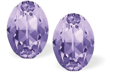 Austrian Crystal Oval Stud Earrings in Violet Purple with Sterling Silver Earwires