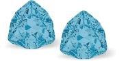 Austrian Crystal Trilliant Triangular Stud Earrings in Aquamarine Blue with Sterling Silver Earwires