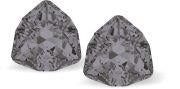 Austrian Crystal Trilliant Triangular Stud Earrings in Grey Silver Night with Sterling Silver Earwires