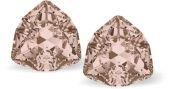 Austrian Crystal Trilliant Triangular Stud Earrings in Vintage Rose Pink with Sterling Silver Earwires