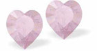 Austrian Crystal Heart Stud Earrings in Rose Water Pink, Available in Three Sizes with Sterling Silver Earwires