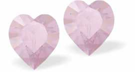 Austrian Crystal Heart Stud Earrings in Rose Water Pink, Available in Three Sizes with Sterling Silver Earwires