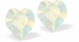 Austrian Crystal Heart Stud Earrings in White Opal, Available in Three Sizes with Sterling Silver Earwires