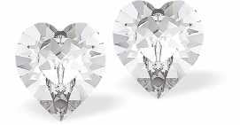 Austrian Crystal Heart Stud Earrings in Clear Crystal, Available in Three Sizes with Sterling Silver Earwires