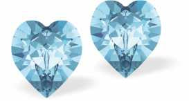 Austrian Crystal Heart Stud Earrings in Light Sapphire Blue with Sterling Silver Earwires