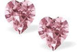 Austrian Crystal Heart Stud Earrings in Light Rose Pink. Available in Three Sizes with Sterling Silver Earwires.