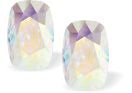 Aurstian Crystal Rectangular Quadrille Studs in Aurora Borealis with Sterling Silver Earwires
