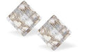 Austrian  Crystal Chessboard Stud Earrings in Silver Patina with Sterling Silver Earwires